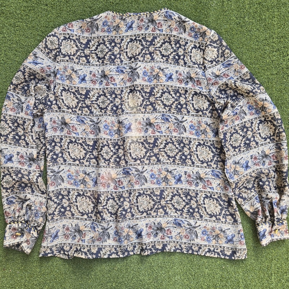 Women's Vintage Floral Paisley Blouse Boho Long Sleeve Button Front Retro Top - Picture 4 of 12
